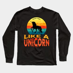 Roam Free Like a Unicorn - Retro Vintage Sunset Unicorn Long Sleeve T-Shirt